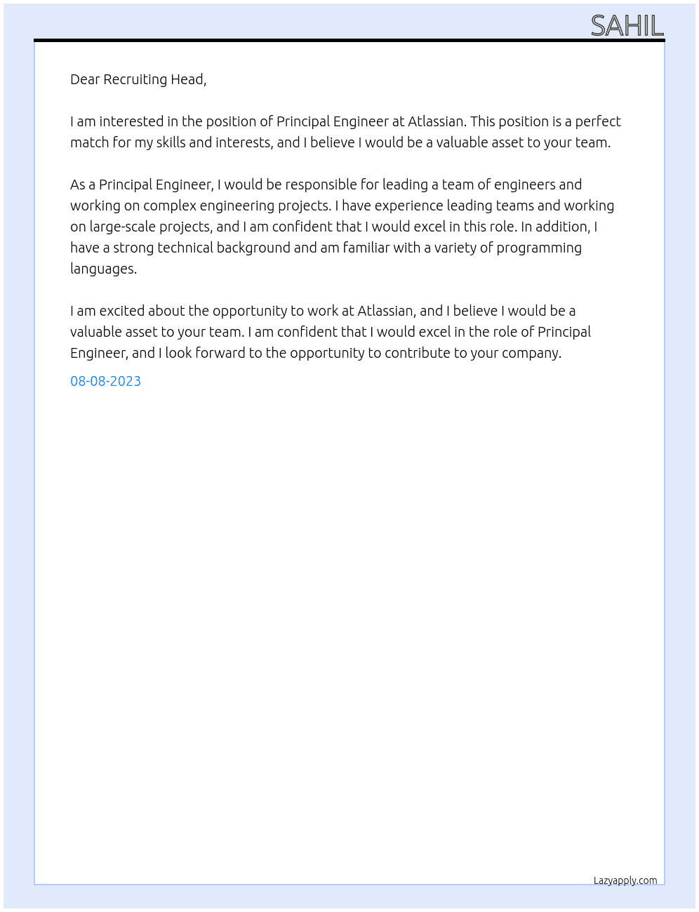 Principal Engineer At Atlassian Cover Letter