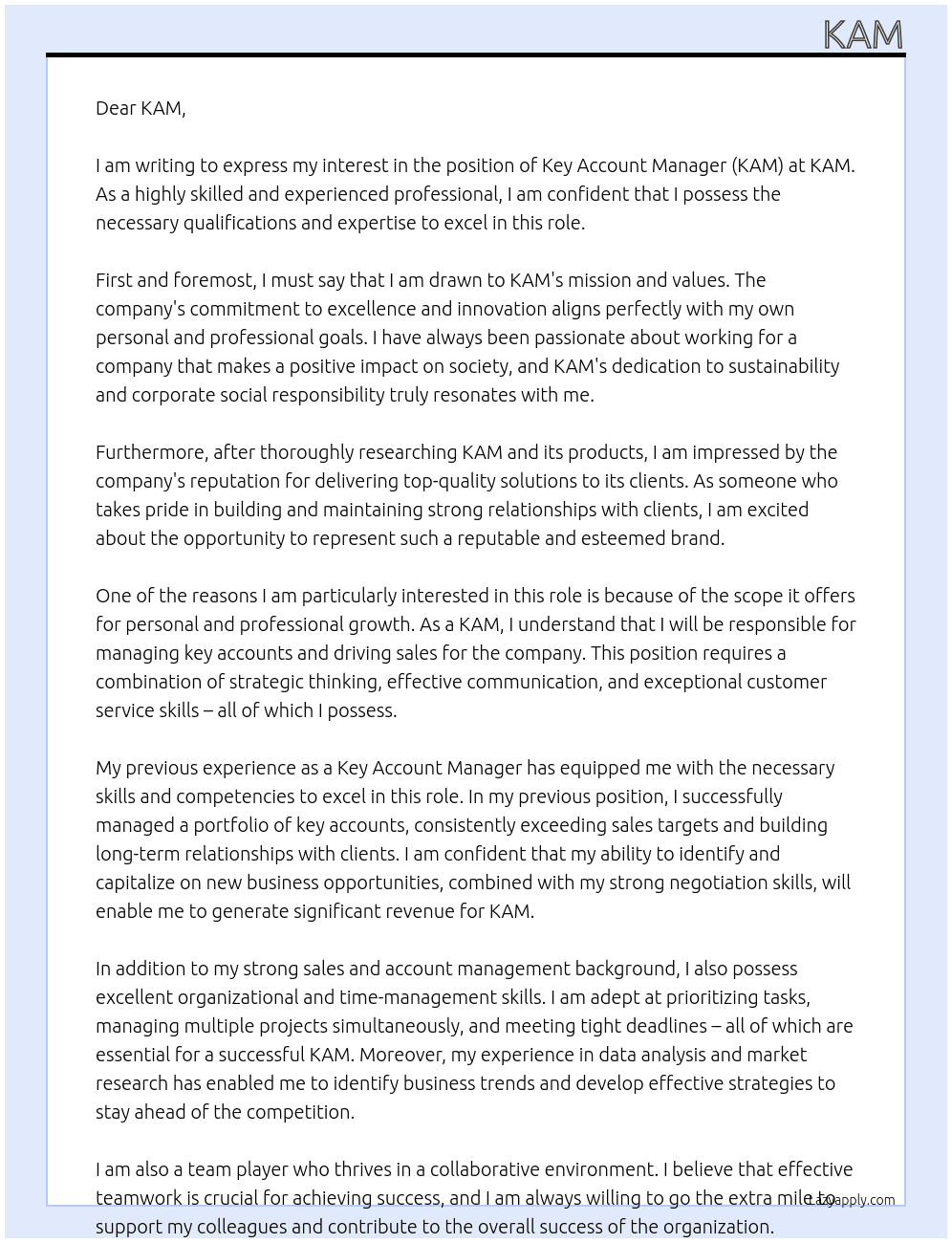 KAM At KAM Cover Letter