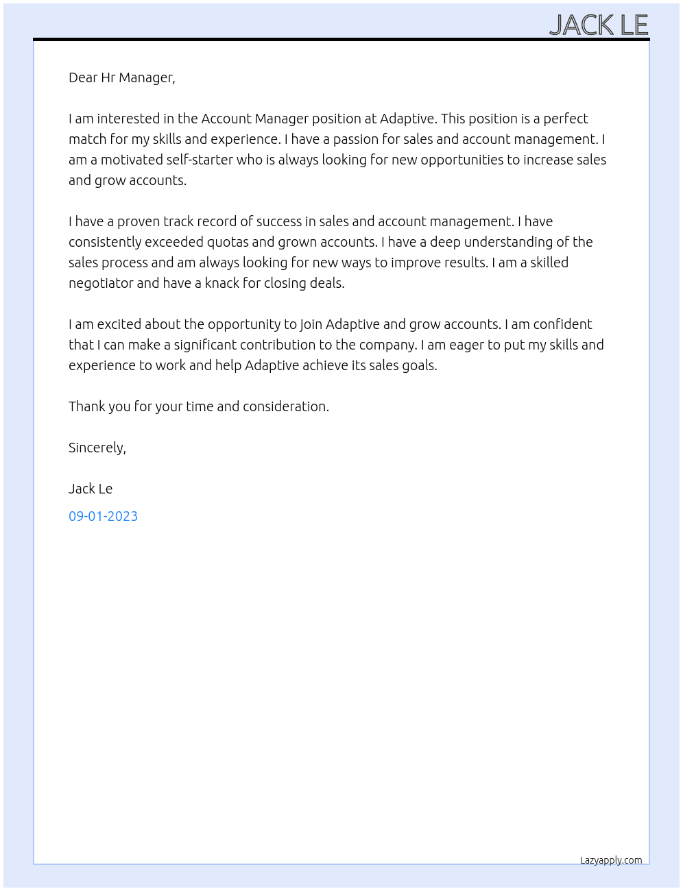 Account Manager At Adaptive Cover Letter
