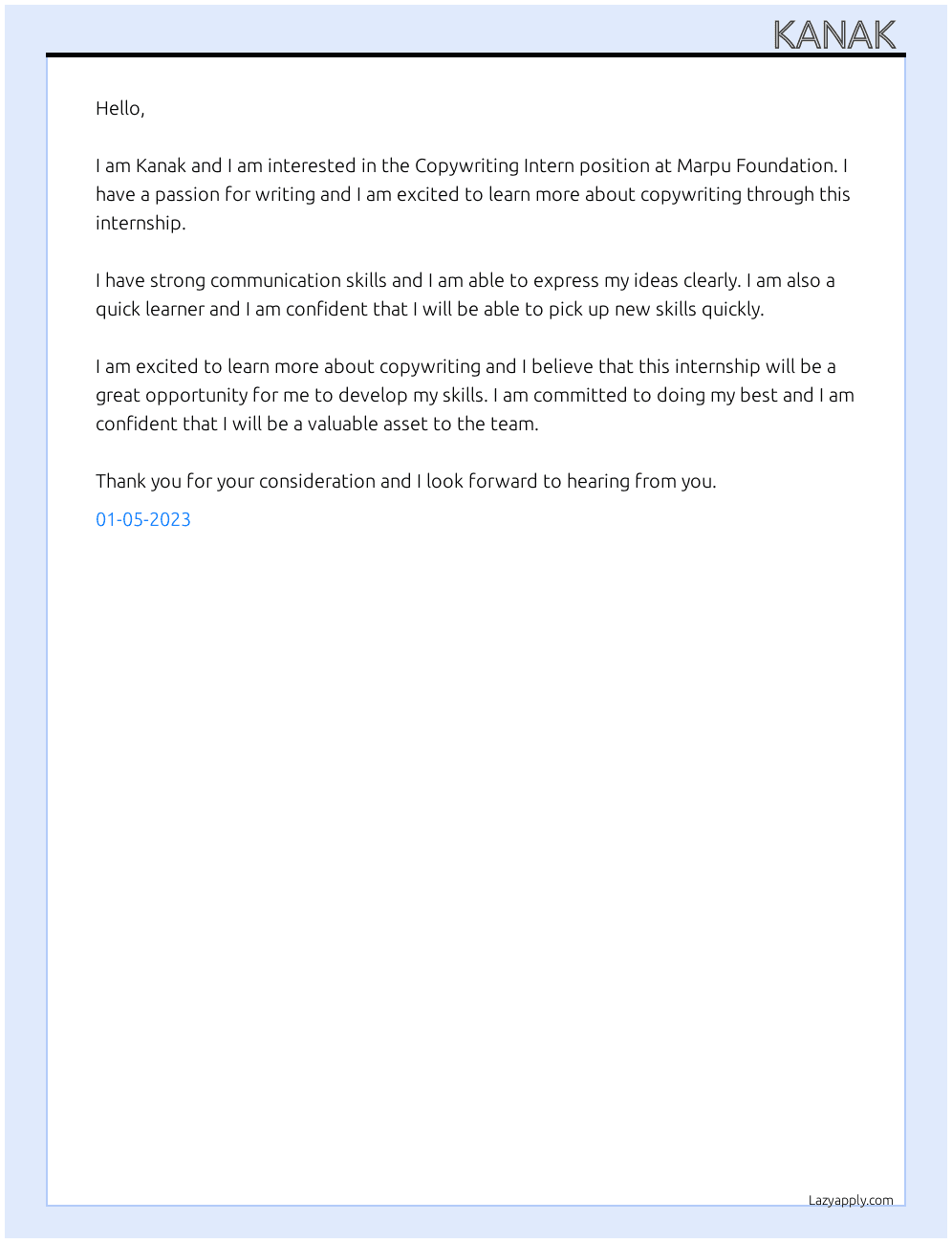 Copywriting Intern At Marpu Foundation Cover Letter