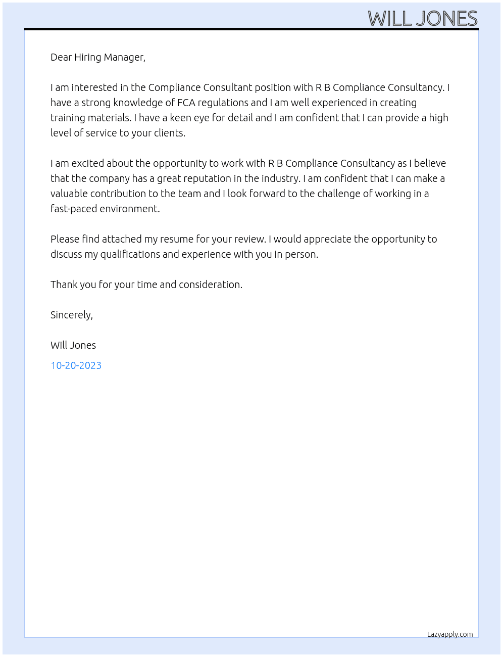 Compliance Consultant At R B Compliance Conssultancy Cover Letter