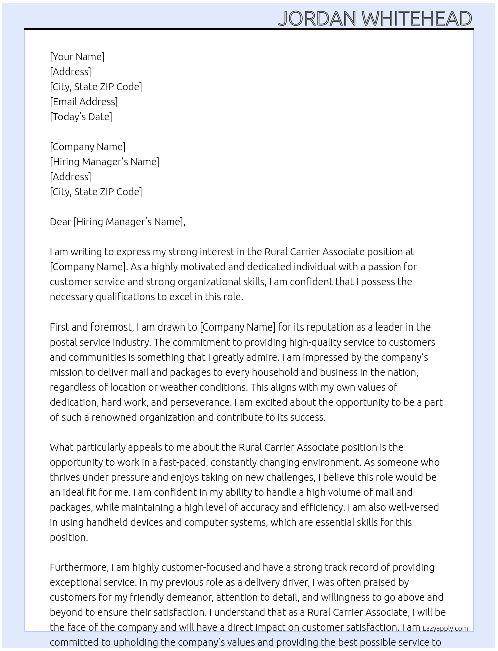 rural  carrier associate At usps Cover Letter