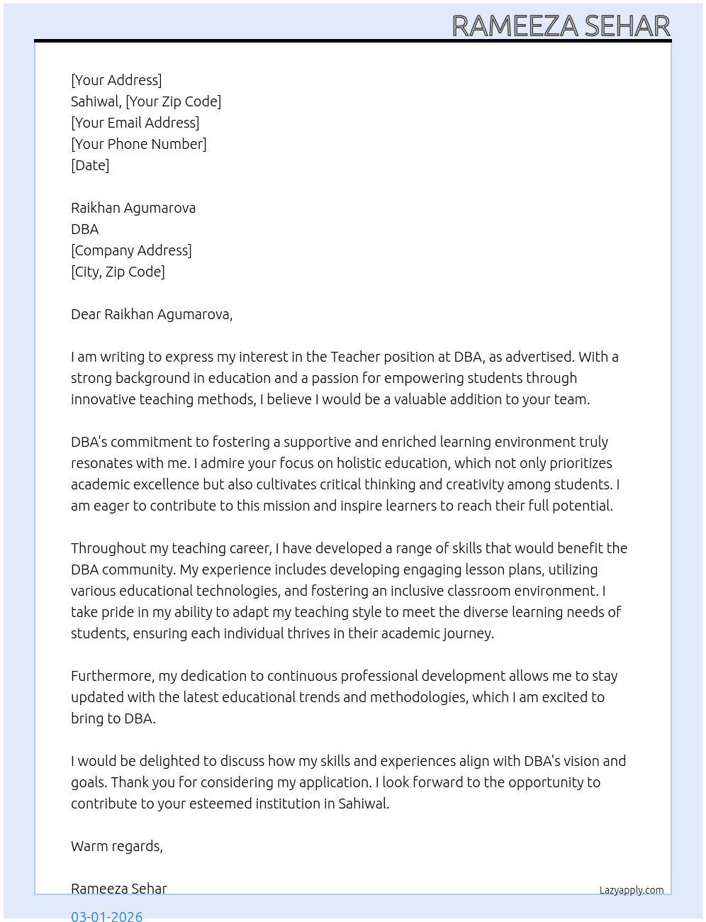 DBA At DBA Cover Letter