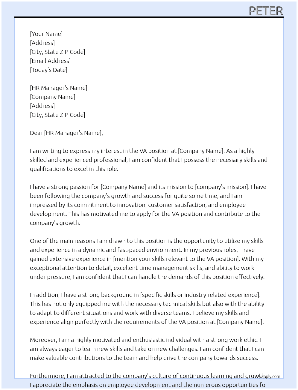 VA At company Cover Letter