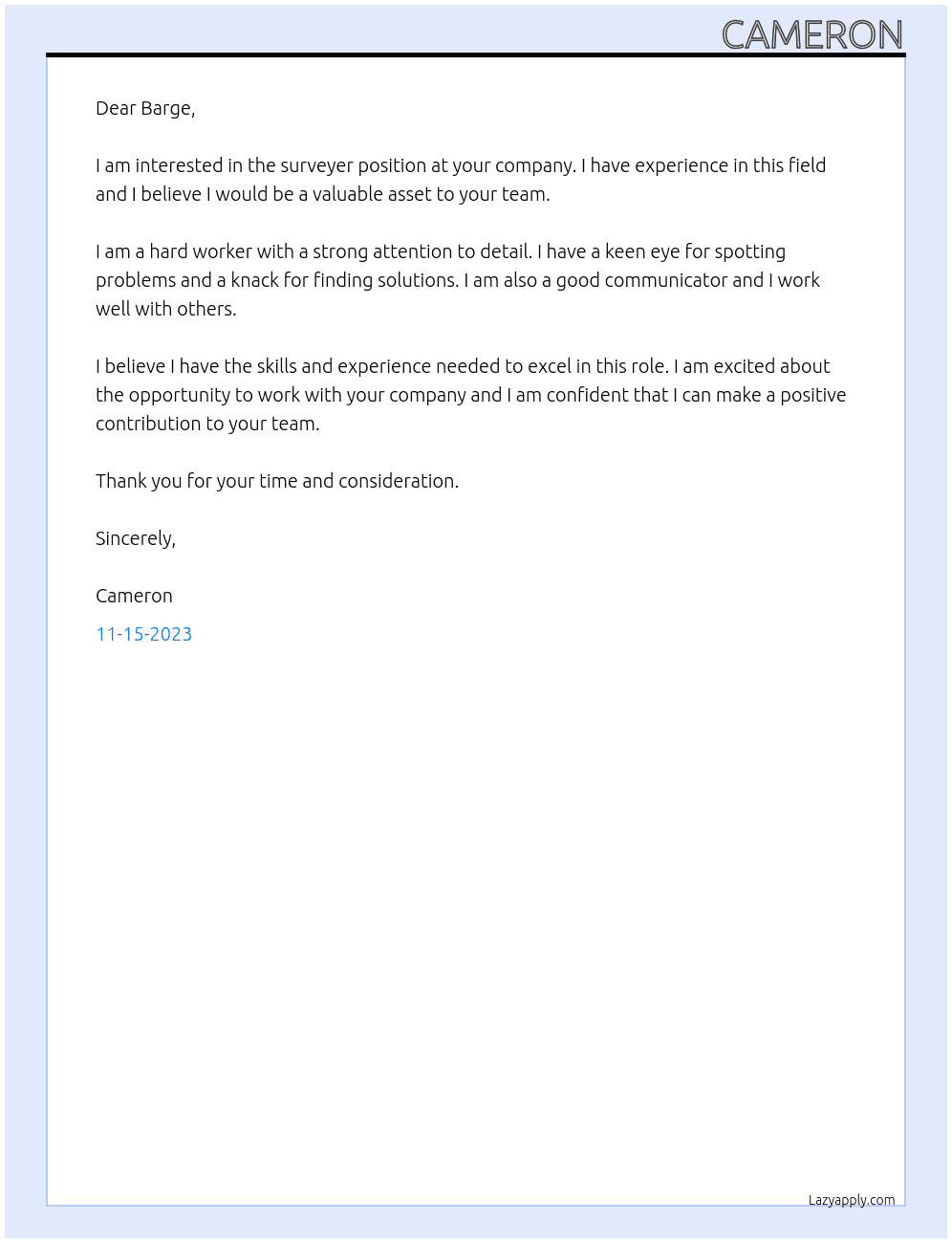 Surveyer At Barge Cover Letter
