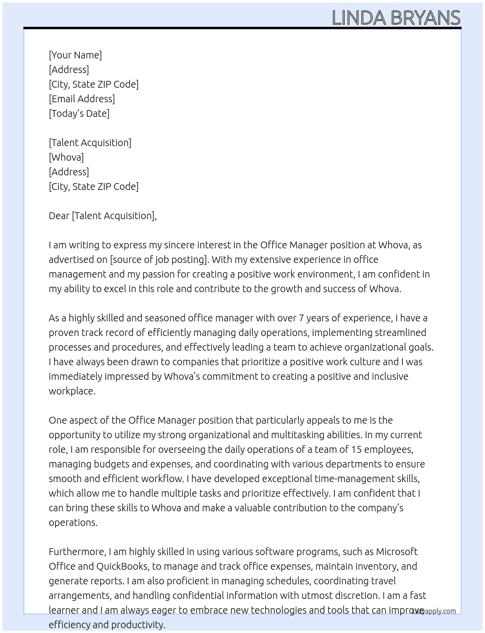 Office Manager At Whova Cover Letter