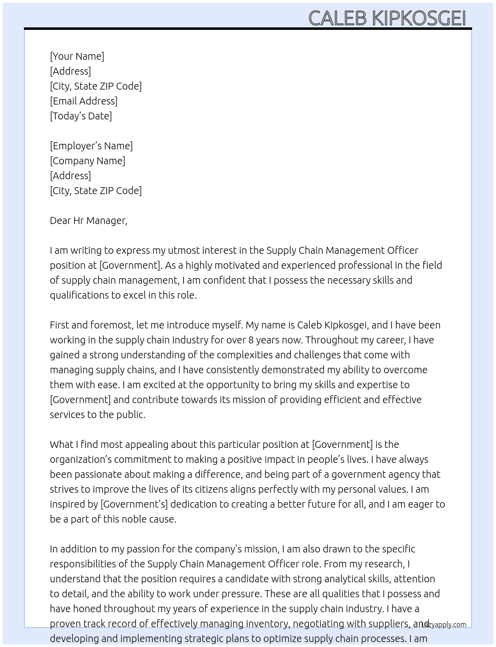 Cover letter for supply chain management officer - LazyApply