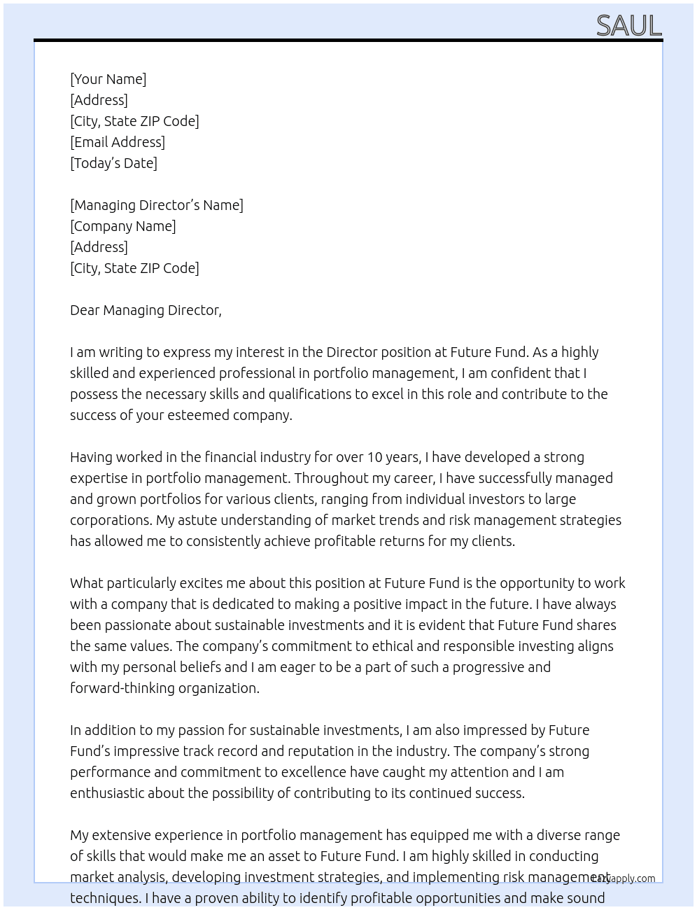 Director At Future Fund Cover Letter