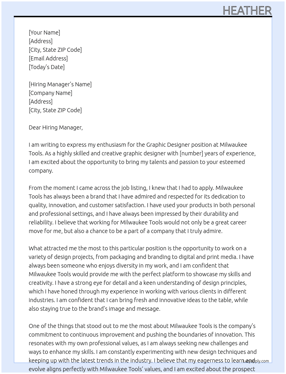 Graphic Designer At Milwaukee Tools Cover Letter