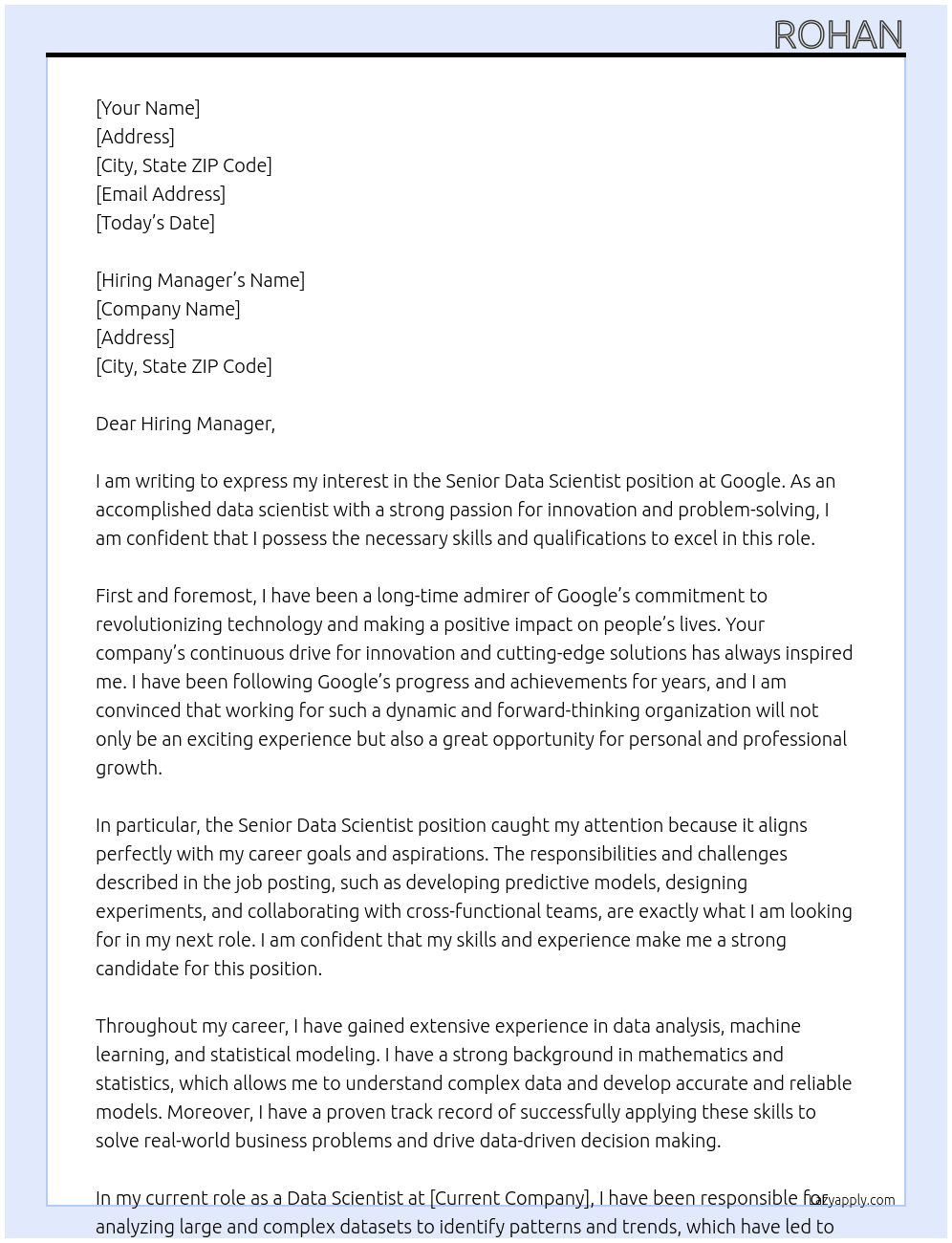 Cover letter for senior data scientist - LazyApply