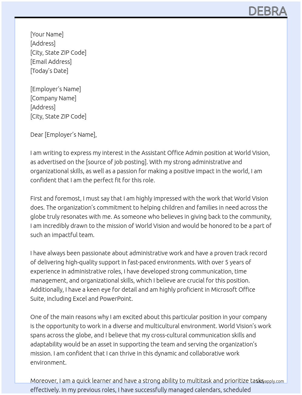 Cover letter for assistant office admin - LazyApply