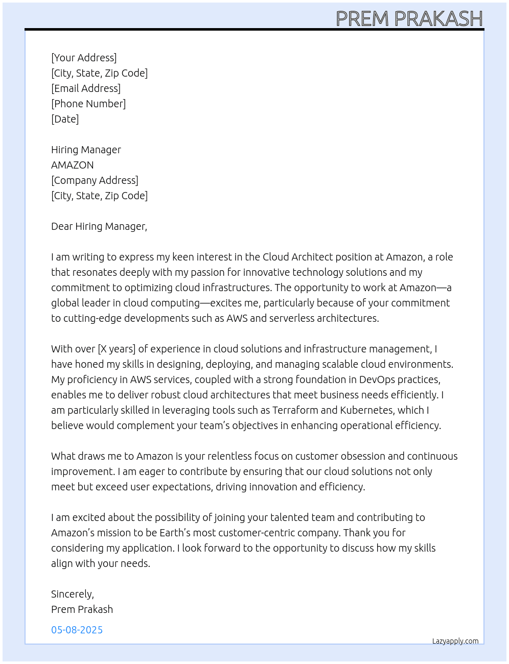 Cover letter for cloud architect - LazyApply