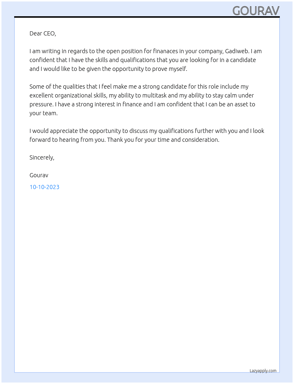 finanaces At Gadiweb Cover Letter