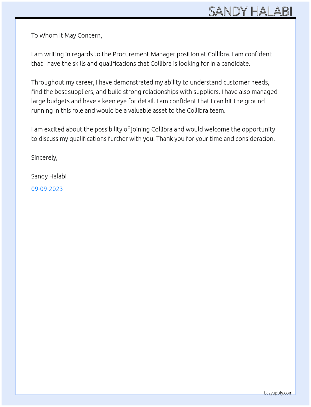 Procurement manager At Collibra Cover Letter