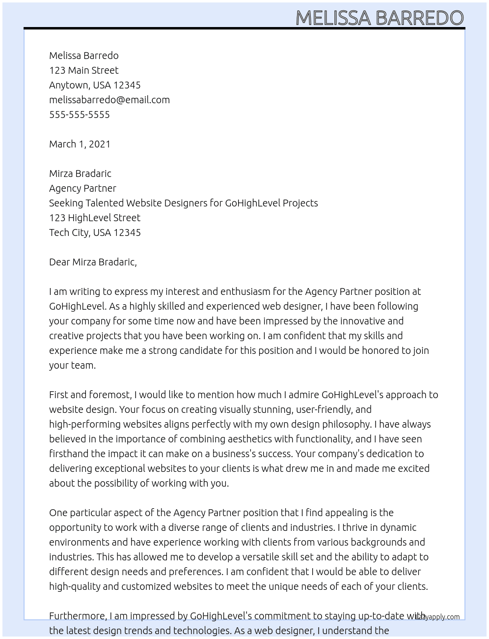 Agency Partner At Seeking Talented Website Designers for GoHighLevel Projects Cover Letter