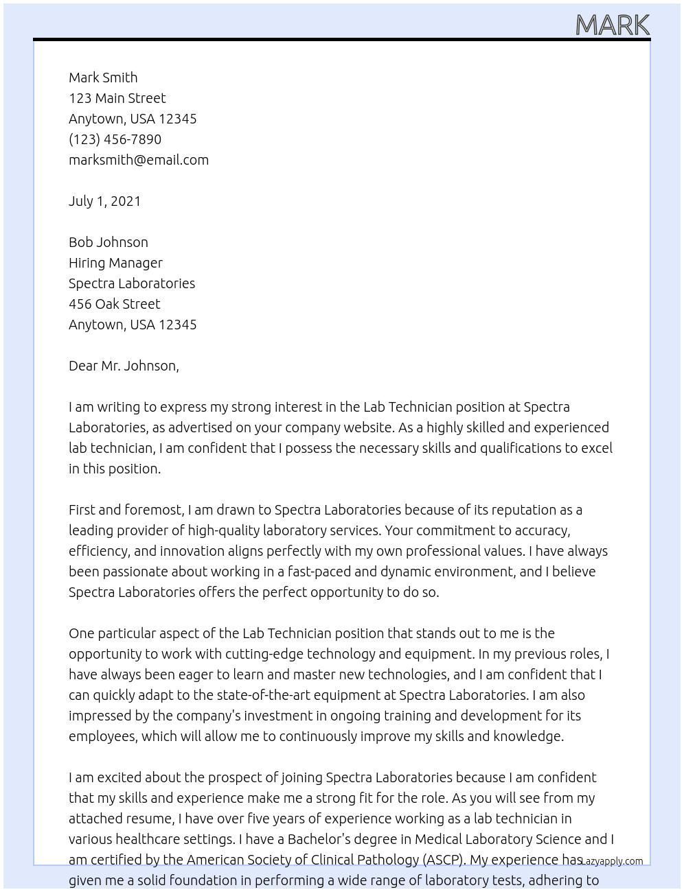 Lab Technician At Spectra Laboratories Cover Letter
