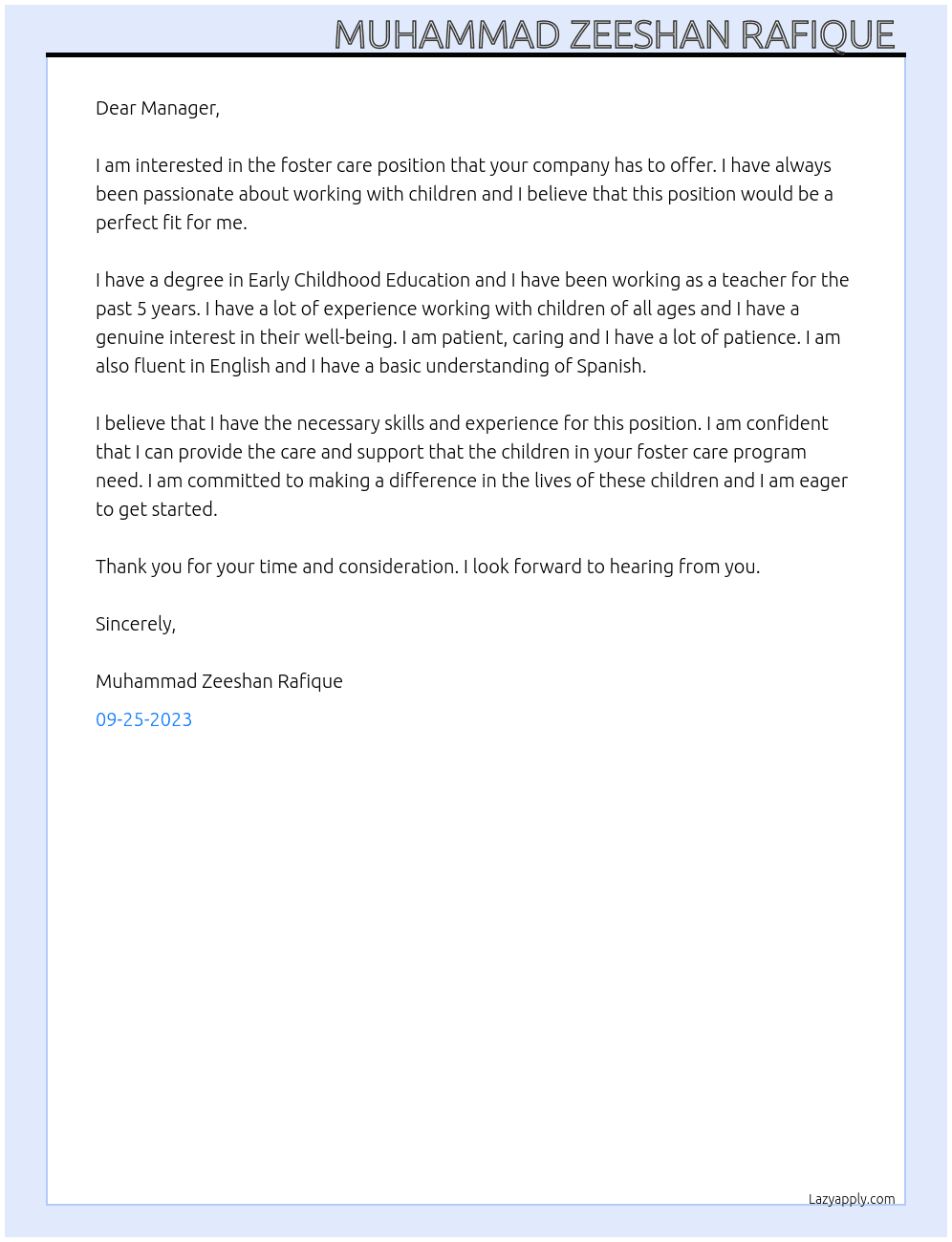 Foster care At Foster care Cover Letter