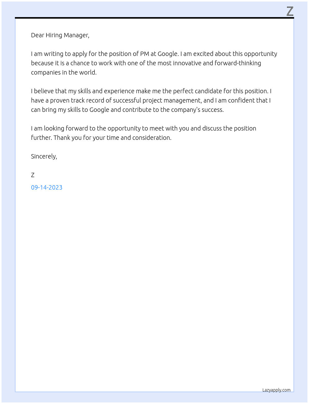 PM At Goofle Cover Letter