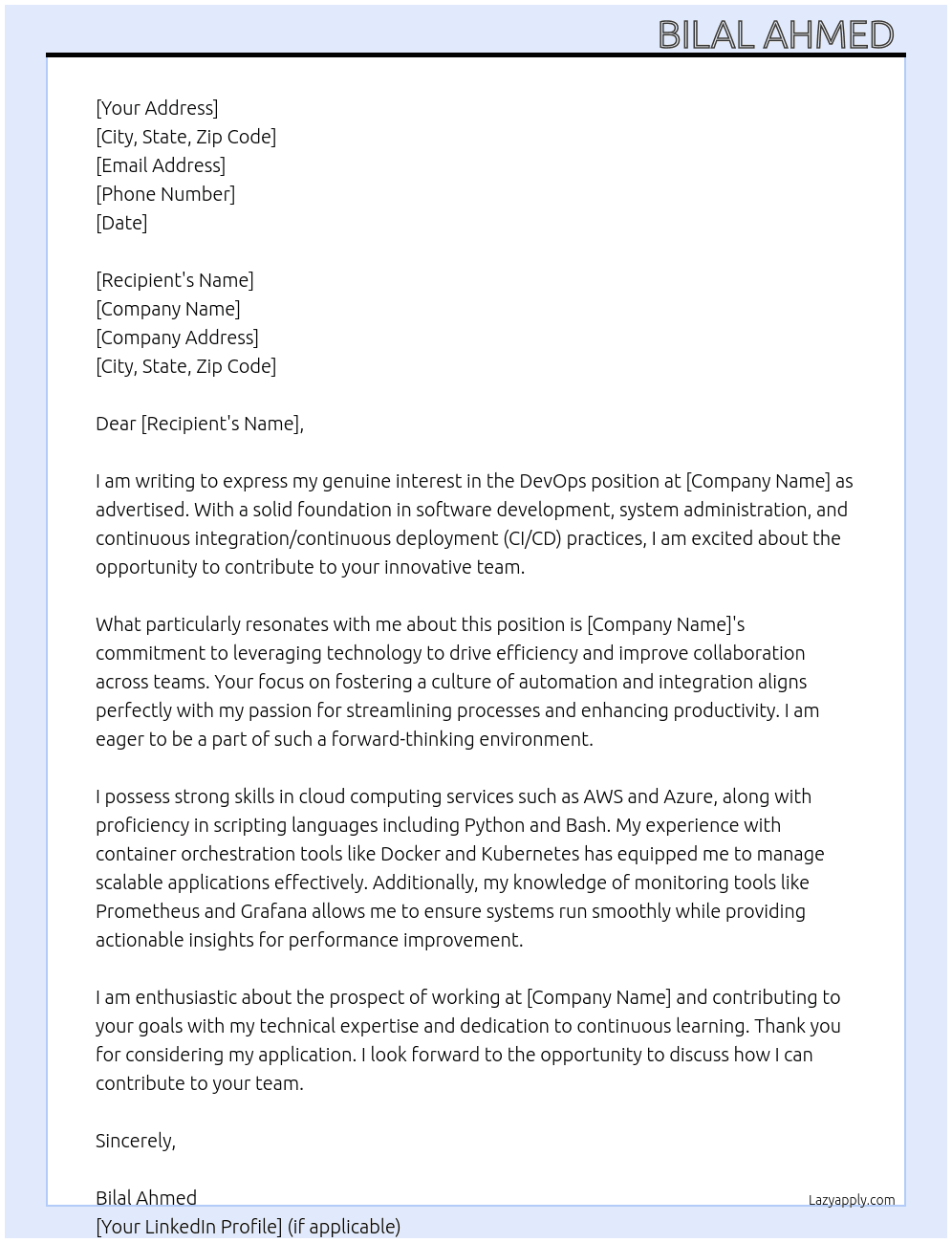 devops At any Cover Letter