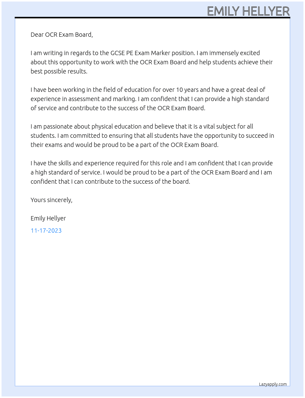 GCSE PE Exam Marker At Cambridge University Press & Assessment Cover Letter