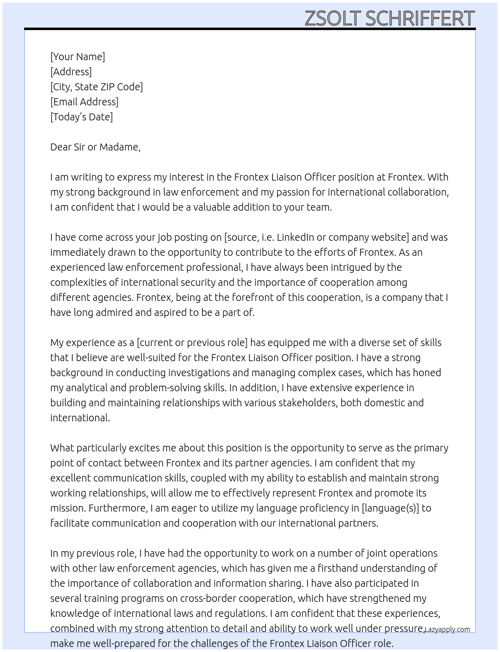 Frontex Liaison Officeer At Frontex Cover Letter