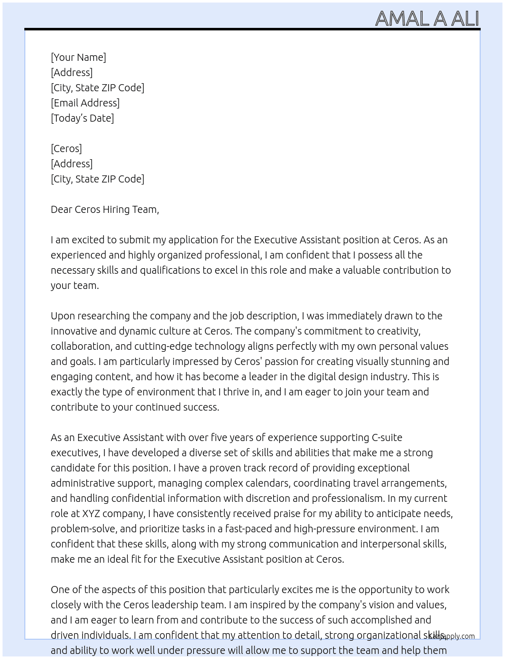 Executive Assistant At Ceros Cover Letter