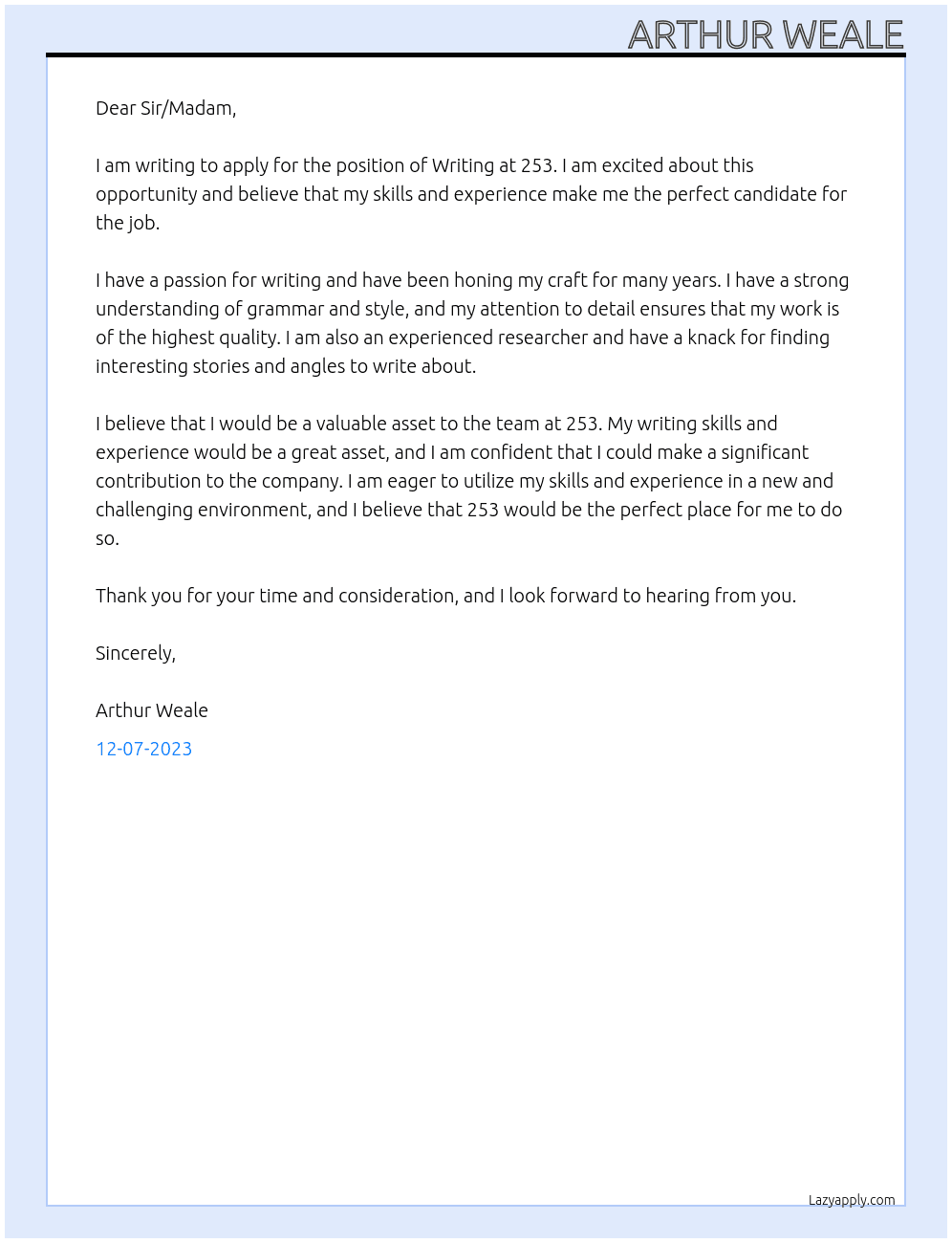 Writing At 253 Cover Letter