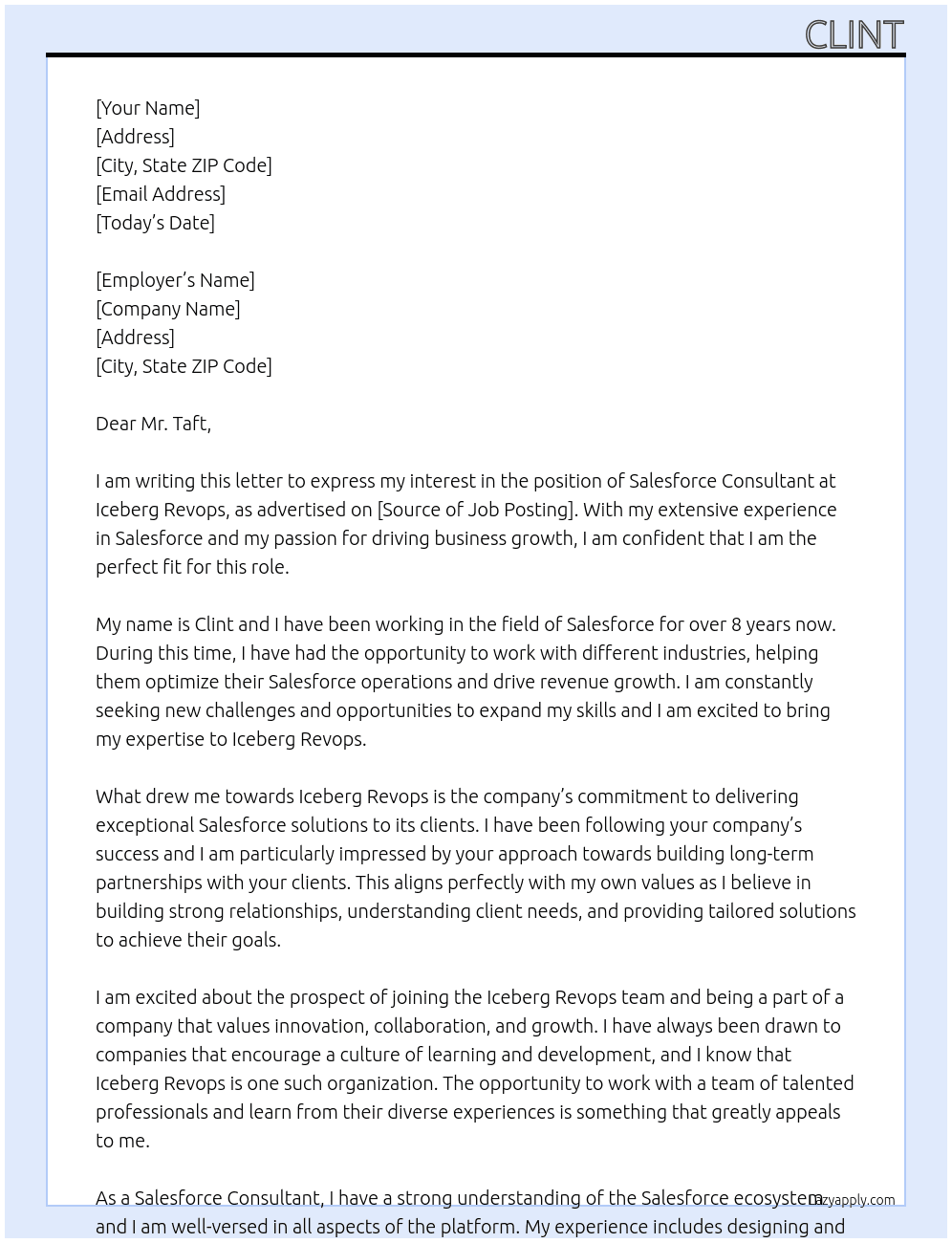 Salesforce Consultant  At Iceberg Revops Cover Letter