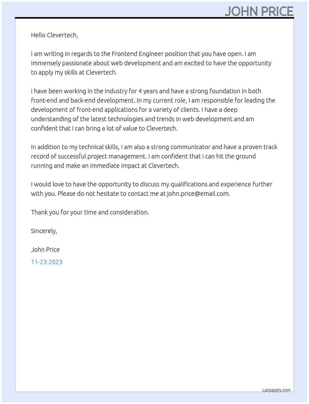 Frontend Engineer At Clevertech Cover Letter