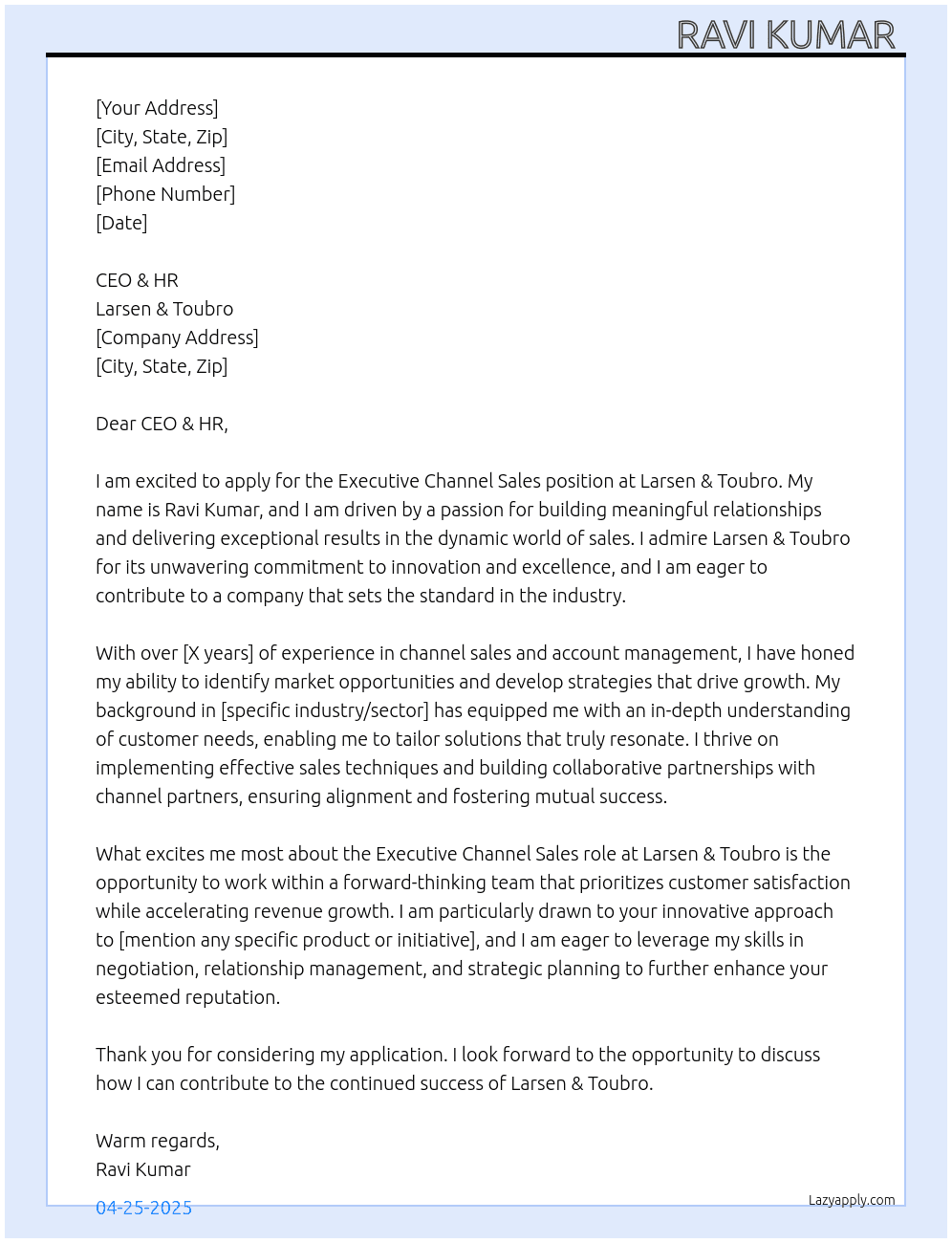 Cover letter for executive channel saies - LazyApply