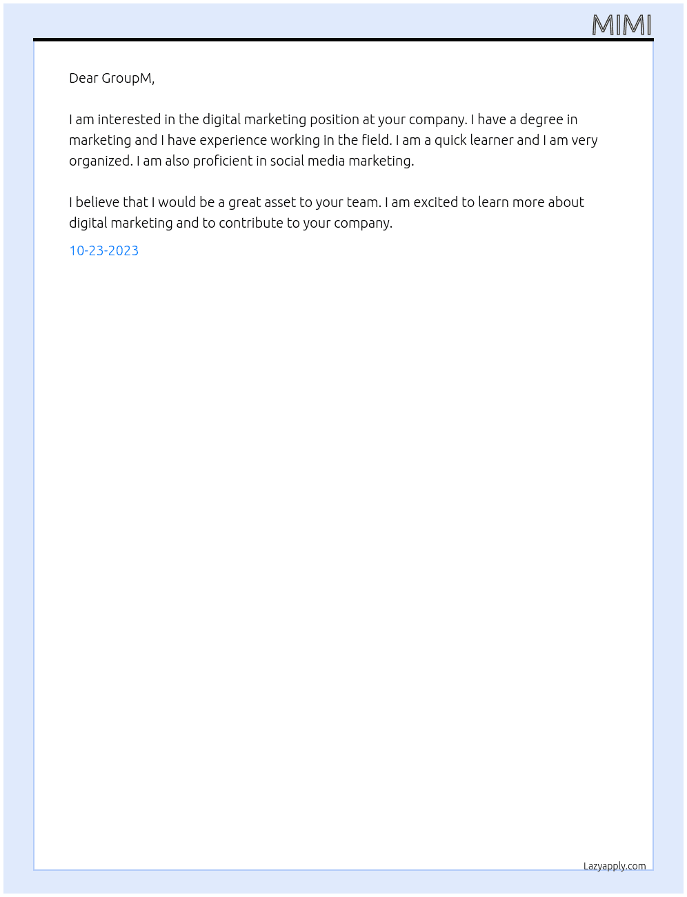 digital marketing At groupm Cover Letter