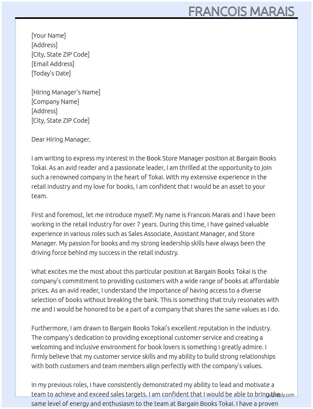 Cover letter for book store manager - LazyApply