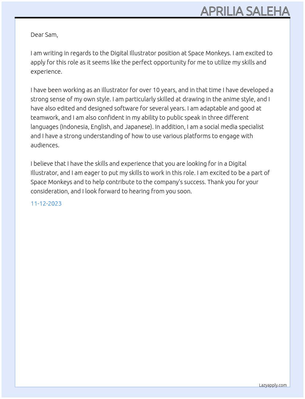 Digital Illustrator At Space Monkeys Cover Letter