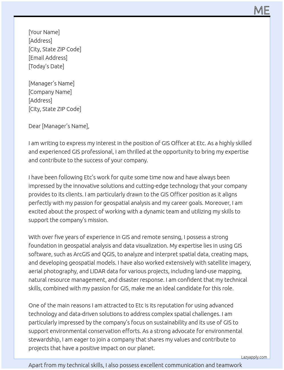Gis officer At Etc Cover Letter