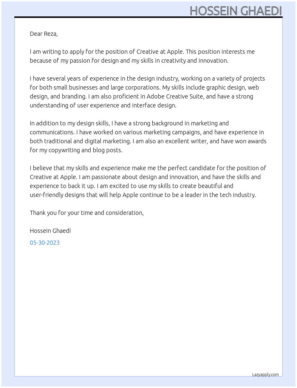 creative At apple Cover Letter