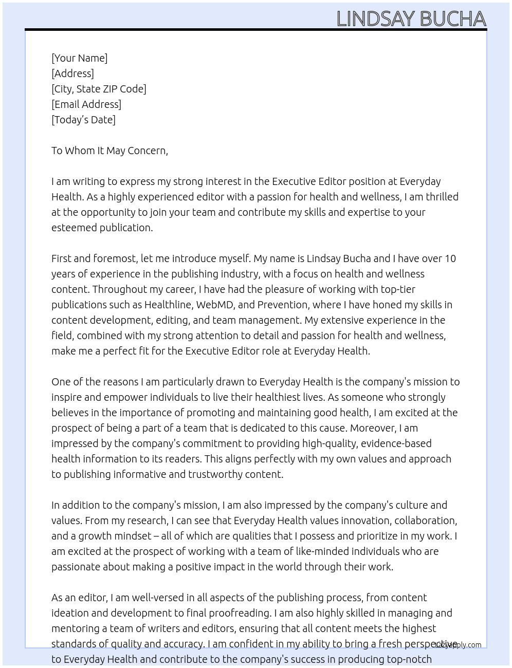 Executive Editor At Everyday Health Cover Letter