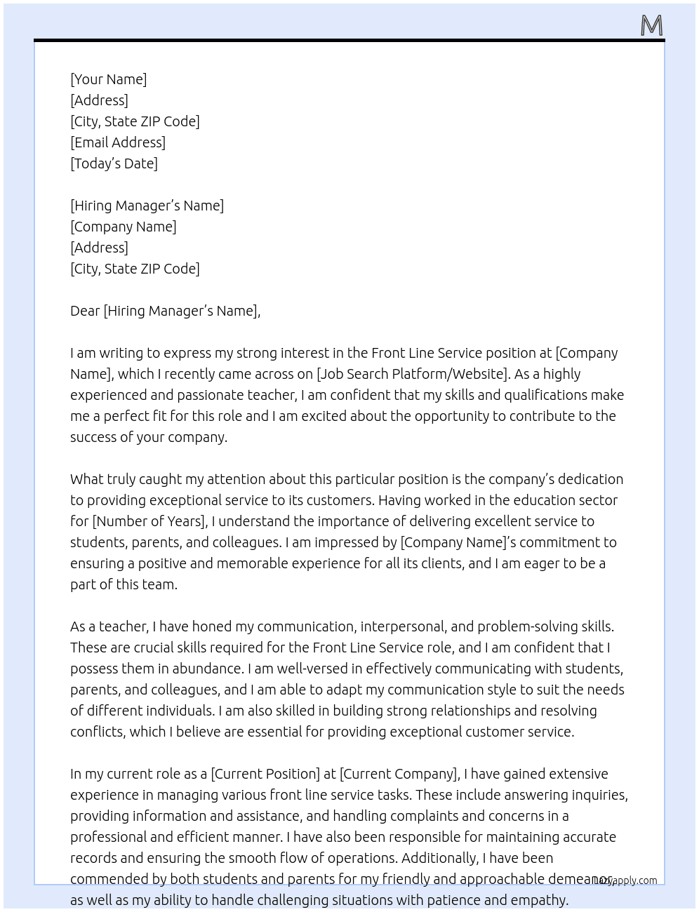front line service At universtiy Cover Letter