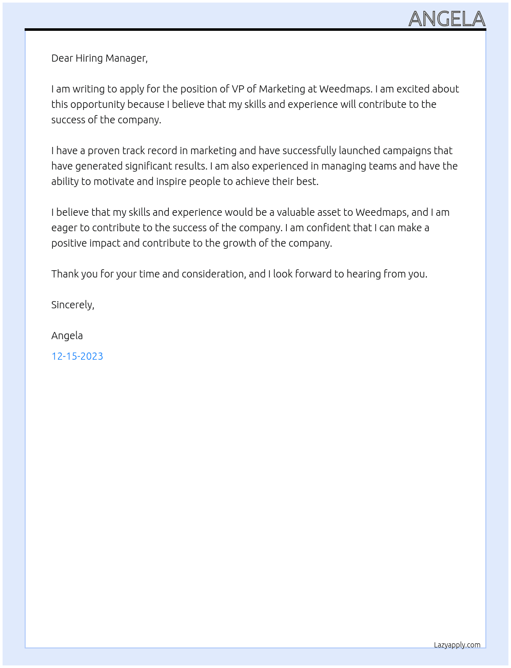 Vp of Marketing  At Weedmaps Cover Letter