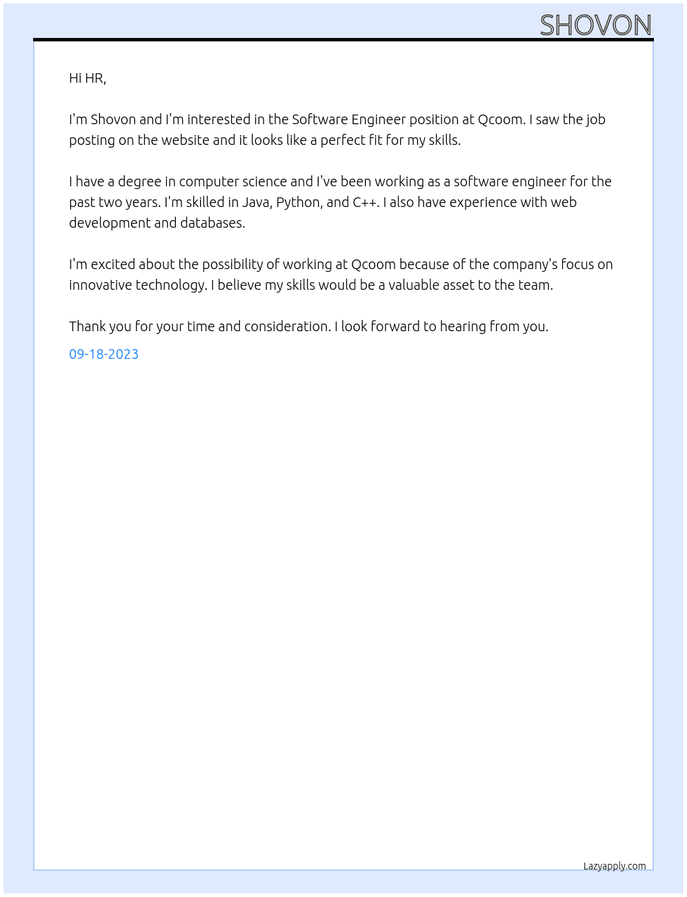 Software Engineer At Qcoom Cover Letter