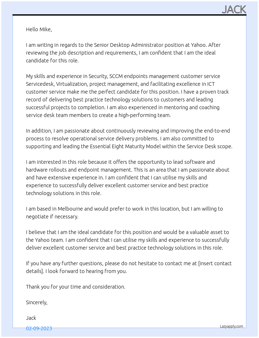 Senior Desktop Administrator At Yahoo Cover Letter