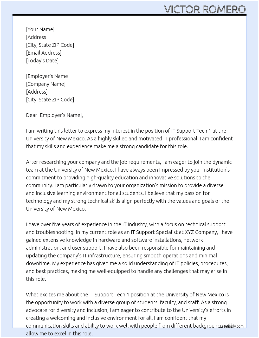 IT Support Tech 1 At University of New Mexico Cover Letter