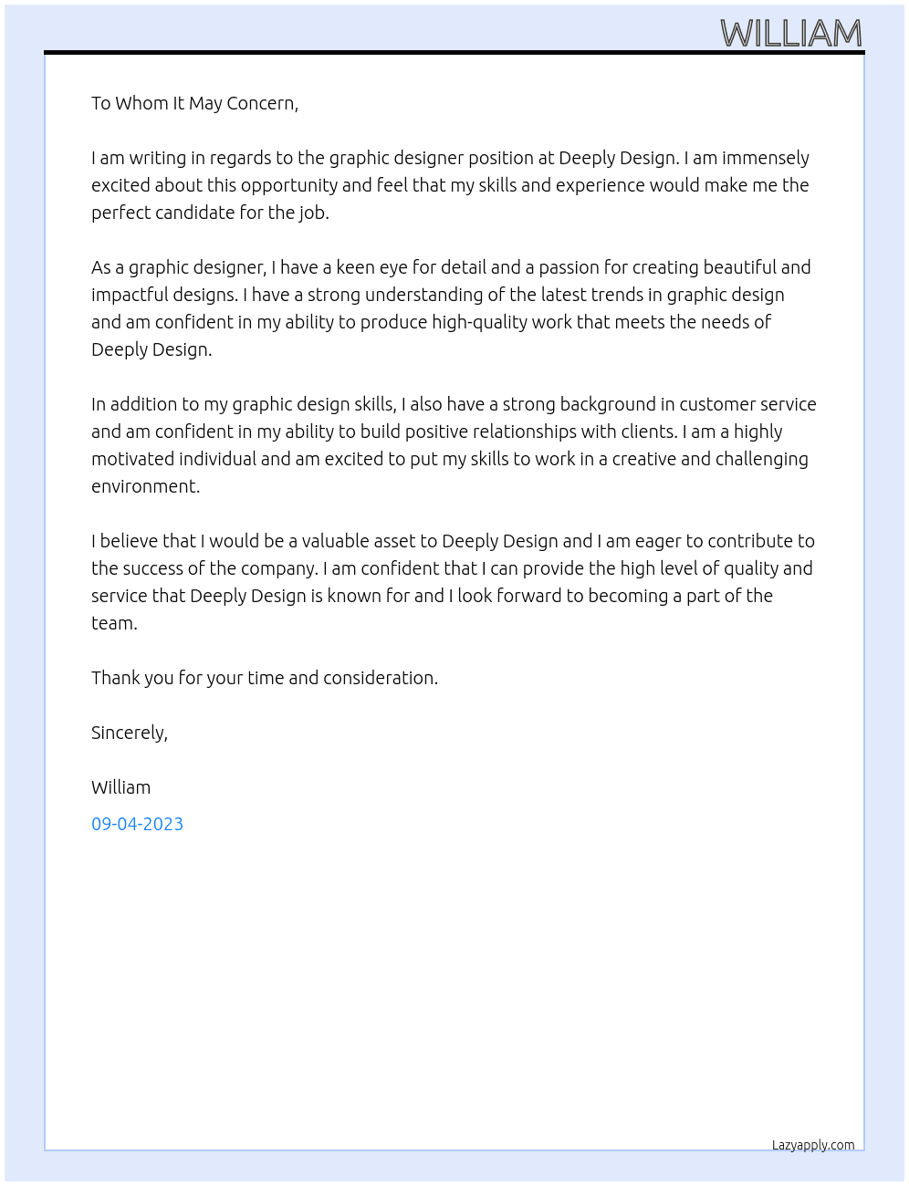 graphic designer At deeply design Cover Letter
