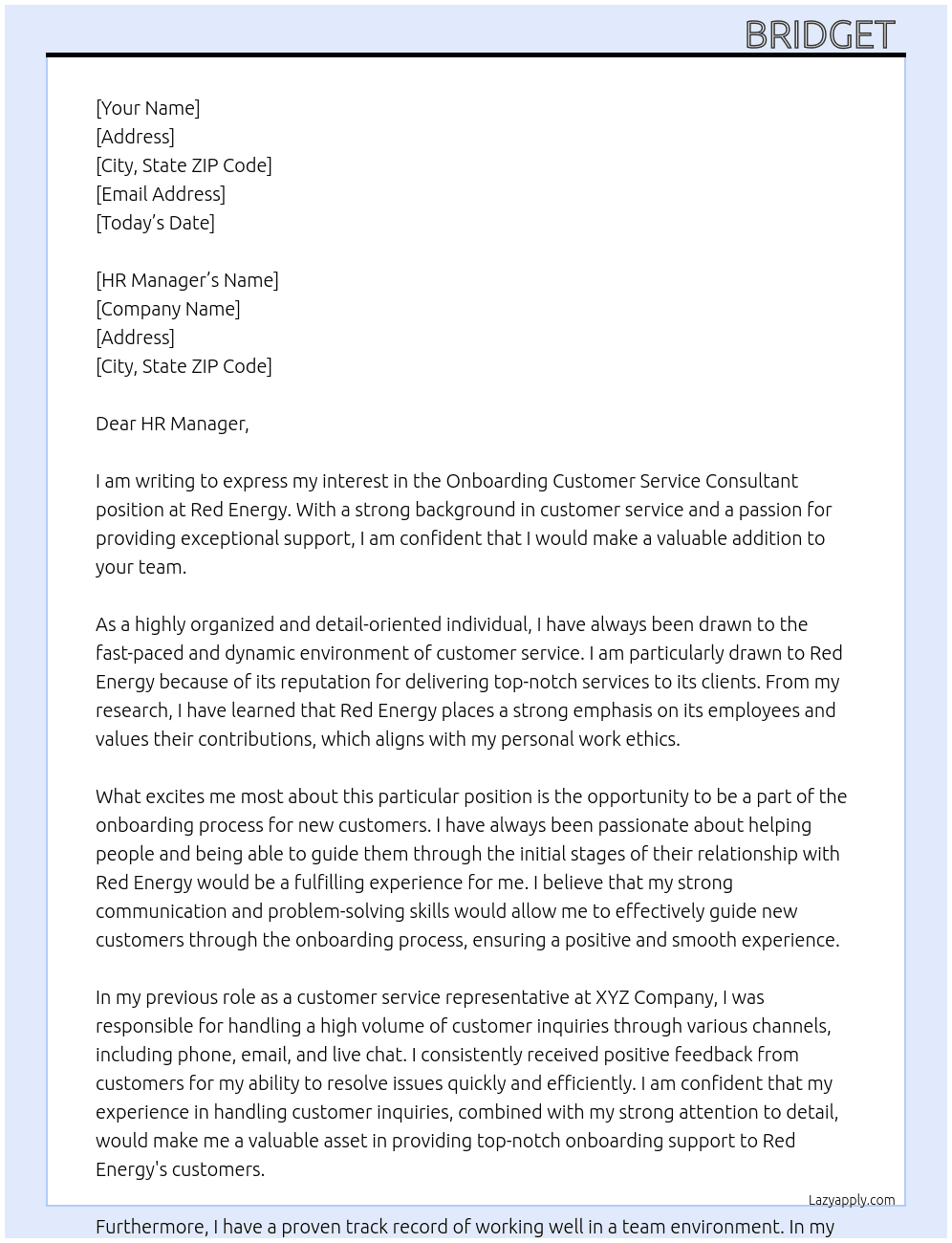 Onboarding Customer Service Consultant  At Red Energy  Cover Letter