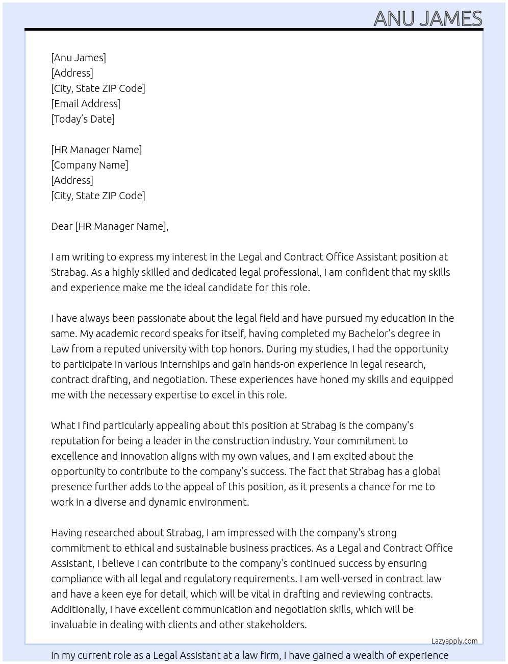 Legal and Contract Office Assistant  At Strabag Cover Letter