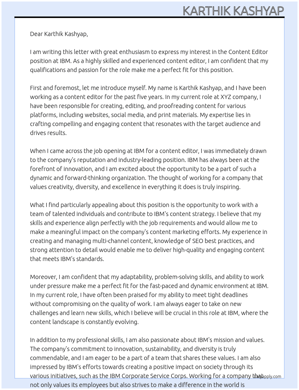 Content Editor At IBM Cover Letter