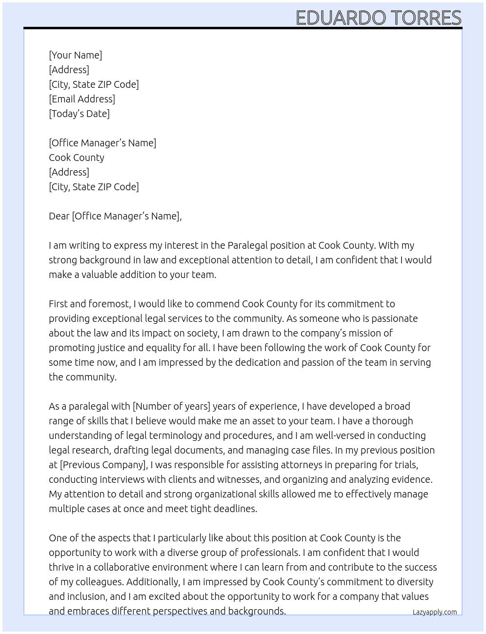 Paralegal At Cook County Cover Letter