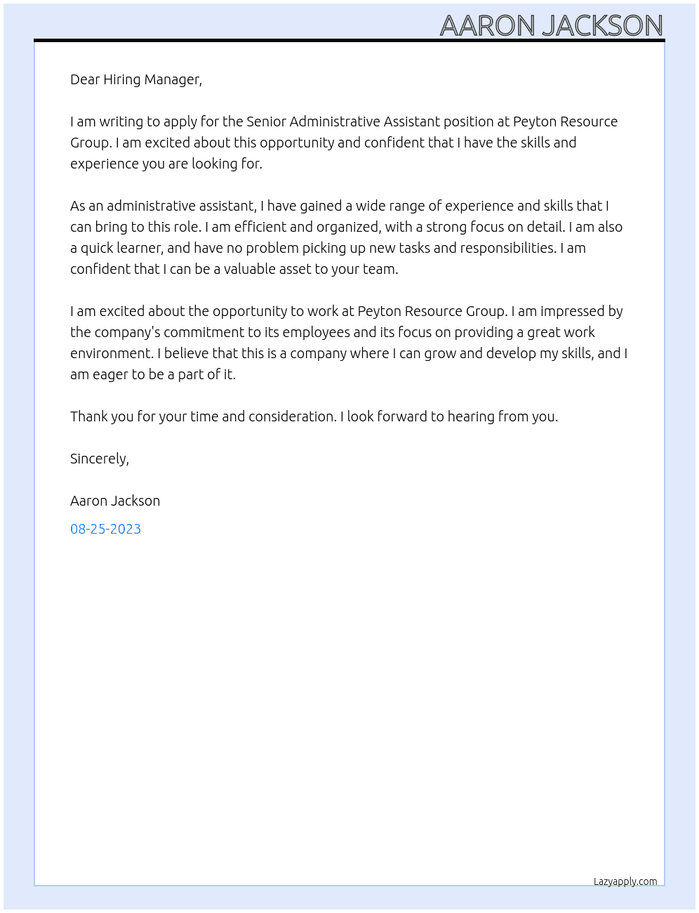 Senior Administrative Assistant At Peyton Resource Group Cover Letter