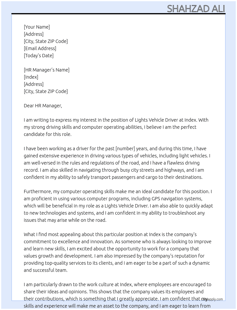 Lights Vehicle Driver At Index Cover Letter