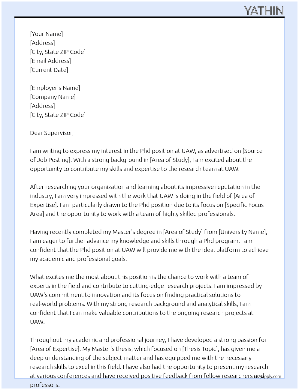 Phd At uaw Cover Letter