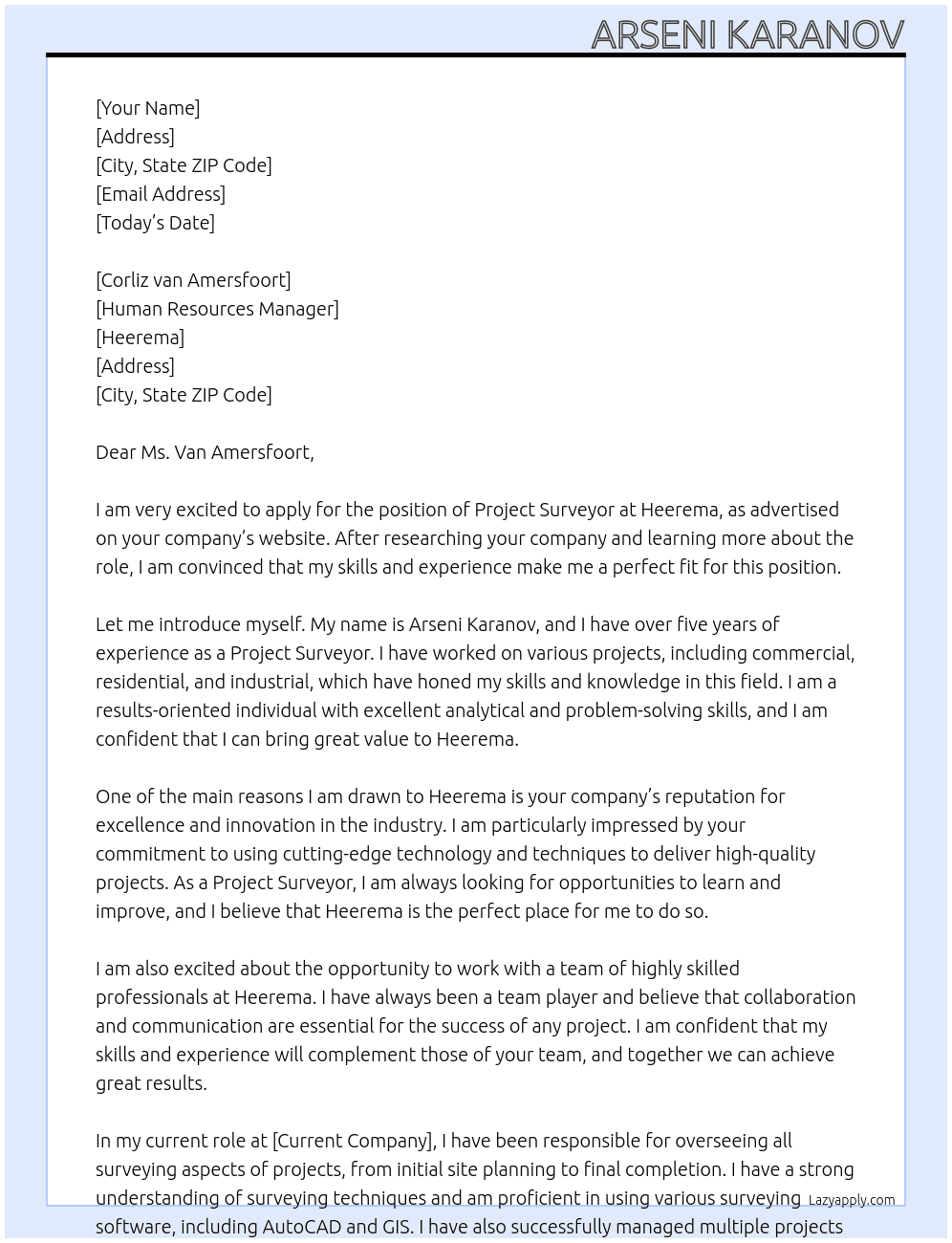 Project surveyor At Heerema Cover Letter